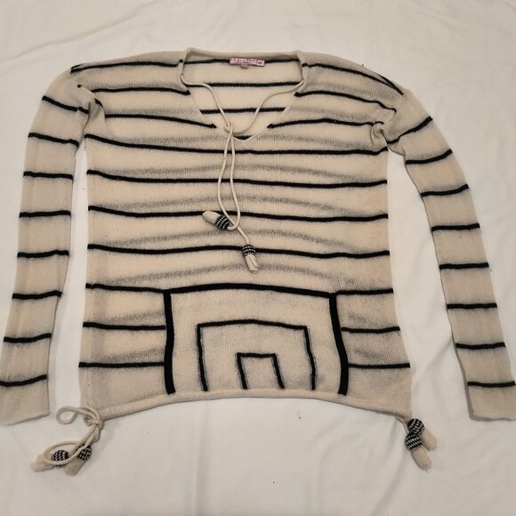 CALYPSO White and Black Striped Long Sleeve Cashmere Sweater Size XS - Picture 1 of 10